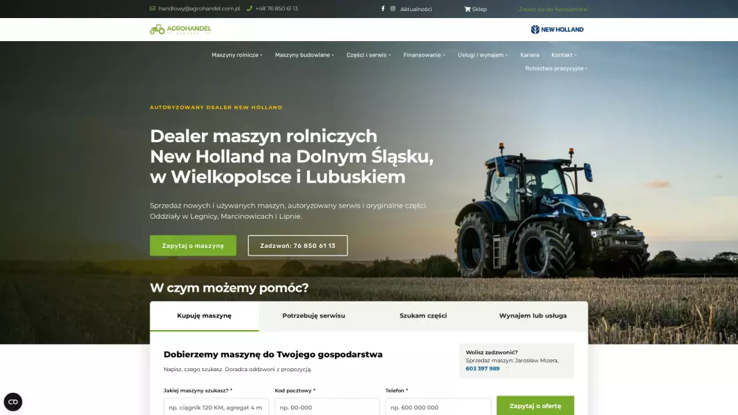 Zrzut ekranu strony Agrohandel