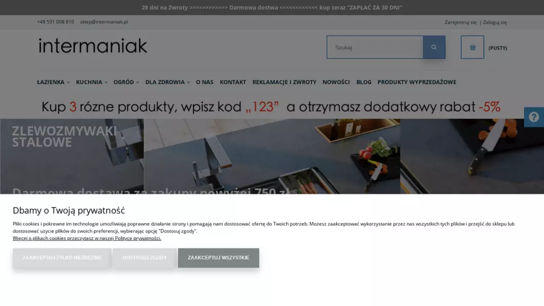 Zrzut ekranu strony Wyposażenie łazienki, kuchni | Sklep internetowy intermaniak